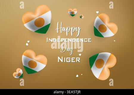 Hochwertiges 3D-Herzdesign für den Unabhängigkeitstag in Niger mit auffälligen Nationalfarben und festlichen Elementen, perfekt für patriotische Feiern Stock Vektor