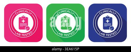 Set von Cleanical dermatologisch getesteten Vektor-Etiketten klinisch bewährte Symbole für allergiefreie, sichere und gesunde Produkte Stock Vektor