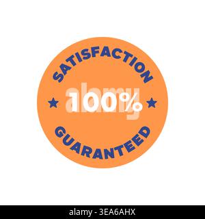 Satisfaction Guarantee Emblem mit 100 Prozent Garantie Text in Orange und Blau Vektor Illustration Stock Vektor