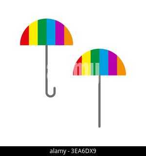 Regenbogenschirm-Set. Buntes Regensymbol. Symbol Schutzvektor. Abbildung des Wetterzubehörs. Nur manueller Vektor. Kein autotrace verwendet. EPS 10. Stock Vektor