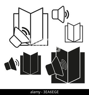 Hörbuch-Symbolsatz. Schallvektormessung. Digitale Lautstärkedetails. Symbol für Audiolernen. Nur manueller Vektor. Kein autotrace verwendet. EPS 10. Stock Vektor