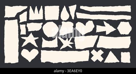 Gezackte Kante zerrissenes Papierstück Collage Grunge ausgeschnittene Formen Vektor-Illustration Set. Stock Vektor