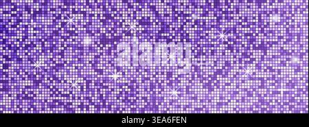 Disco-Kugelmuster mit Spiegelmosaik. Violetter Paillettenhintergrund. Seamless Nachtclub BG Stock Vektor