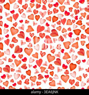 Nahtloses Aquarellmuster mit roten Herzen. Handgemalter romantischer Hintergrund zum Valentinstag, Hochzeitspapier und Geschenkverpackung. Vektor-EPS. Stock Vektor