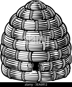 Hummel Honey Bee Skep Beehive Vintage Illustration Stock Vektor