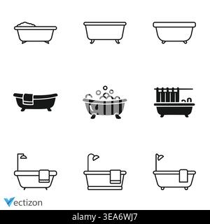 Symbol für die Badewanne. Symbolvektor für dünne Linien Stock Vektor