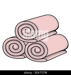 Gestapelte pastellrosa gerollte Handtücher Vektor-Illustration, Spa und Hotelkonzept Stock Vektor