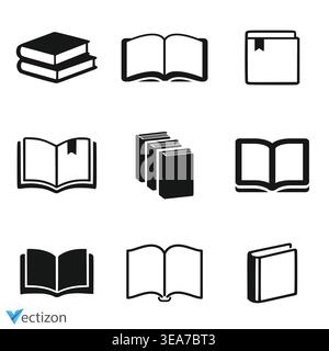 Symbolgruppe „Buch“. Öffnen Sie den Symbolvektor des Buchs. Symbol für geschlossenes Buch. Stock Vektor