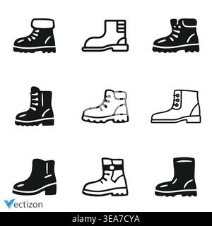 Symbol für Wanderschuhe. Konstruktor Work Boot. Wanderschuhe Bergschuhe. Vektorabbildung. Stock Vektor