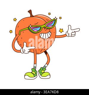 Cartoon-Retro-groovige Nektarine-Fruchtfigur Stock Vektor