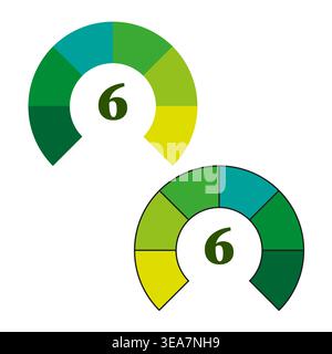 Nummer 6 Meter. Füllstandsanzeige Vektor. Progress Dial Set. Grüne 6-stellige Anzeige. Nur manueller Vektor. Kein autotrace verwendet. EPS 10. Stock Vektor