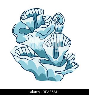 Gewellte, mehrschichtige blaue Korallen im Doodle-Stil, Dob für Fische und Meerestiere, isoliert auf weiß Stock Vektor