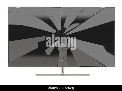 Fernseher oder Monitor mit defektem Bildschirm, isoliert auf weißem Hintergrund. 3D-Abbildung. Stockfoto