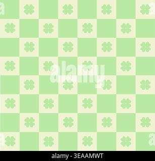 Grünes, nahtloses Schachbrettmuster. Wiederkehrendes Designelement zum Drucken auf Stoff. Textur und Tapete mit Klee. Saint Patricks-Tagesmuster Stock Vektor
