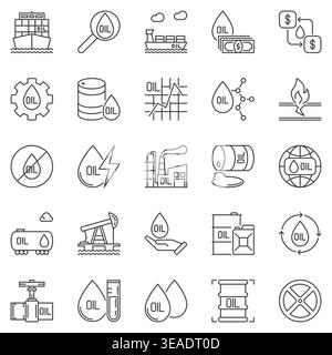 Icons Set für Ölumrisse – Konzeptsymbole in dünner Linienform Stock Vektor