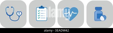 Medizinische Symbole Set – Sammlung von Symbolen für Gesundheitswesen, Krankenhaus und Medizin Stock Vektor