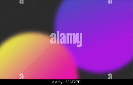 Abstrakte Illustration mit leuchtenden Verlaufskugeln und weichen Bokeh-Unschärfe-Kreisen mit körniger Textur. Lebendiges, vertikales Design, perfekt für soziale Veranstaltungen Stockfoto
