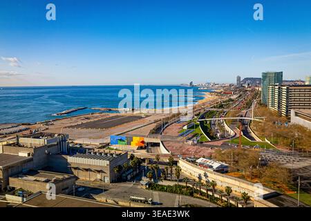 Blick aus der Vogelperspektive barcelona Forum Business Area in barcelona. Diagonal Mar. Luftaufnahme Stockfoto