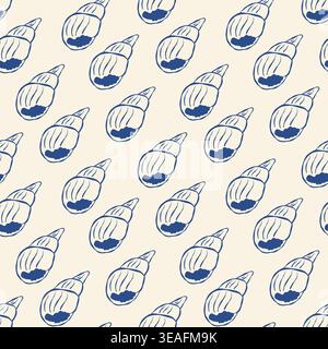 Blaues und cremefarbenes Schneckenmustermuster wiederholt sich über den Hintergrund. Weicher, handgezeichneter Style. Ideal für Textilien, Geschenkpapier oder Website-Hintergründe. Mini Stock Vektor