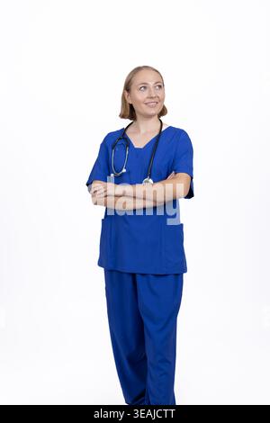 Professionelle Ärztin in blauer medizinischer Uniform Stockfoto