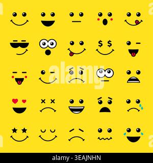 Set mit niedlichen Emoticons. Kreative Emoji-Symbole. Moderner Hintergrund. Stock Vektor