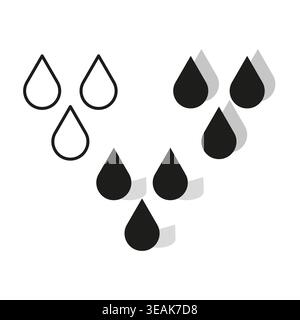 Regentropfen-Symbole in Kontur- und einfarbigen Stilen Vektor. Moderne Symbole stellen Wettervorhersagen für Feuchtigkeit oder Wasserleitungen dar. EPS 10. Stock Vektor