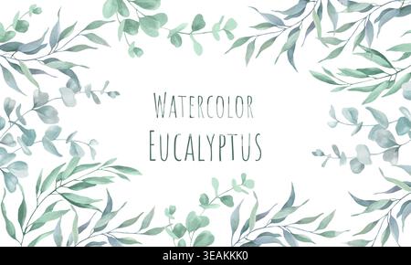 Eukalyptusrahmen mit grünem Silberdollar, Blätter. Botanische Laubgrenze für Hochzeitseinladungen, Grußkarten, ECO Design.Vektor EPS. Stock Vektor