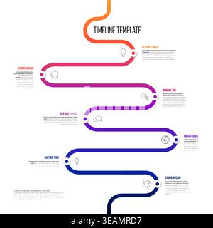Diese Infografik-Zeitachsenvorlage verfügt über einen farbenfrohen Wickelweg mit sieben Datenpunkten. Verwenden Sie diese Infografik-Vorlage für die Zeitachse der Roadmap zur Präsentation Stock Vektor