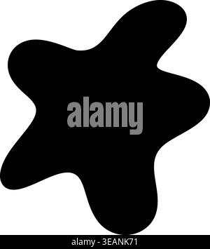 Abstrakte schwarze Tintenfleckvektorform mit abgerundeten, fließenden Kanten und geschwungenen Linienakzenten. Minimalistisches Grafikelement-Design für Projekte Stock Vektor