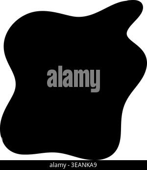Abstrakte schwarze Tintenfleckvektorform mit abgerundeten, fließenden Kanten und geschwungenen Linienakzenten. Minimalistisches Grafikelement für Designprojekte Stock Vektor