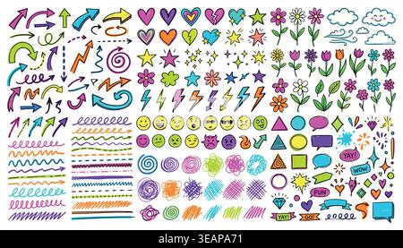Buntstift Linie Symbol Pastell Set. Stock Vektor