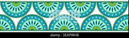 Nahtloser Rand mit Halbkreisen. Geometrische Ornamente in hellgrünen blauen Farben. Dekorative wiederkehrende runde Ornamente auf transparentem Hintergrund. Des Stock Vektor