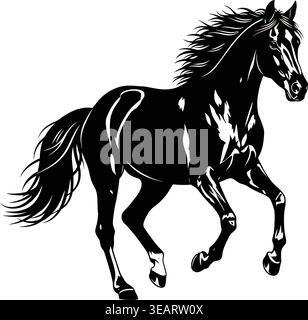 Galopping Horse – Schwarz-weiß-Silhouette Stock Vektor