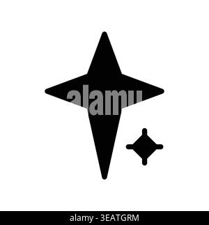 Dieses Bild zeigt einen schwarzen Stern und glitzernde Symbole auf weißem Hintergrund, perfekt für kreative Designprojekte, Logos oder künstlerische Illustrationen. Stock Vektor