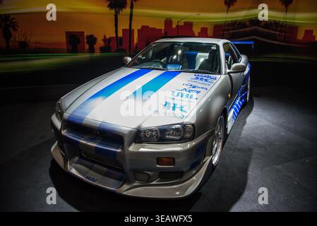 Der Nissan Skyline GT-R (R34) 1999 von 2 Fast 2 Furious zum 25. Jahrestag der Fast & Furious Franchise-Feier mit einer besonderen Partnerschaft mit den Universal Studios auf der Melbourne Motor Show Stockfoto