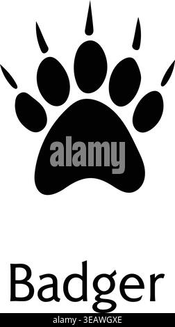 Badger Footprint Silhouette Paw Print Vektor-Symbol Schwarzes Isoliertes Wildlife Track Symbol Stock Vektor