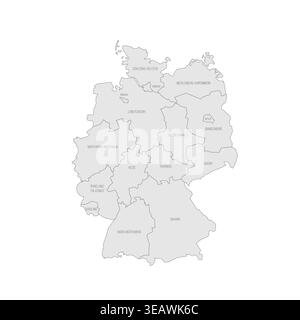 Deutschland politische Karte der Verwaltungsbereiche - bundesländer. Graue Karte mit dünnem schwarzen Umriss und Etiketten. Stock Vektor