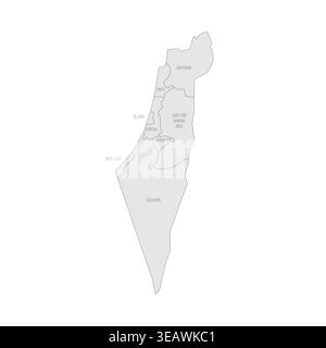 Israelische politische Karte der Verwaltungseinheiten - Bezirke, Gazastreifen und Judäa und Samaria. Graue Karte mit dünnem schwarzen Umriss und Etiketten. Stock Vektor