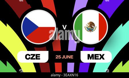 Tschechische Republik vs. Mexiko Fußball 2026 Tournament Match Ankündigung Vektor-Anzeige mit dynamischem Hintergrund. Stock Vektor