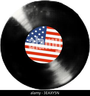 Vinyl-Platte mit amerikanischer Flagge Label Vektor Illustration Stock Vektor