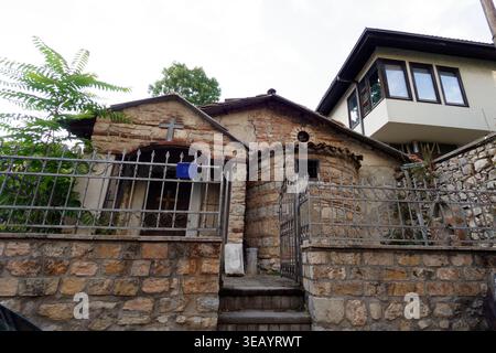 Die Kirche St. Varvara (St. Barbara) kleine, historische orthodoxe Kirche in der Altstadt von Ohrid, Albanien, Osteuropa Stockfoto