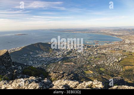 Stadtzentrum von Kapstadt, Luftpanorama, Blick vom Tafelberg Stockfoto