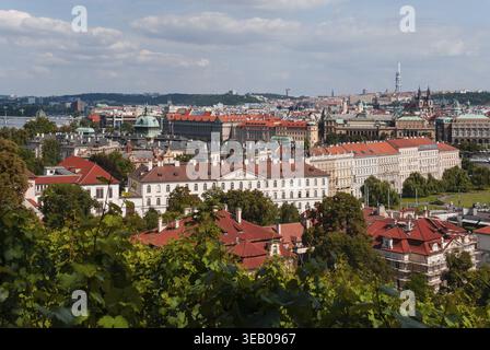Prag, Tschechisch - 22. August 2013 - Panoramablick auf prag mit historischer Architektur und roten Dächern Stockfoto