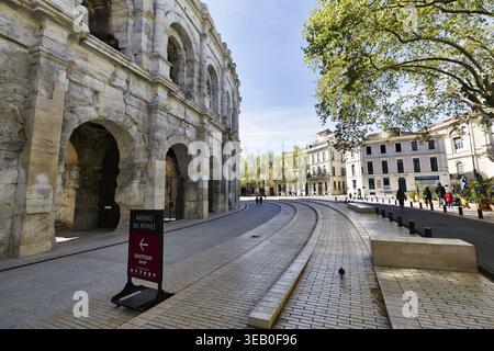 Arena of Nimes, römisches Amphitheater im Stadtzentrum, wichtiger Veranstaltungsort, Nimes, Languedoc-Roussillon, Südfrankreich, Frankreich Stockfoto