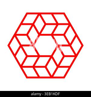 Sechseckiges Symbol mit roter Umrandung, Cubes Vektorgrafik Stock Vektor
