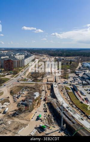 Luftstraßen- und Brückenarbeiten in Riga, Lettland, Südbrückenphase Stockfoto