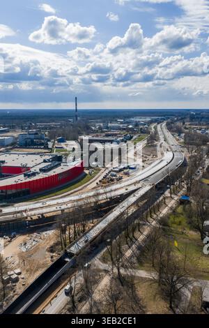 Aus der Vogelperspektive der Baustelle Riga Southern Bridge Phase 4 Stockfoto