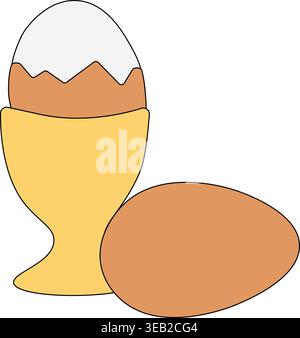 Osterei im Becherhalter in weicher Pastellflachform. Eifarbene Komposition handgezeichnete Illustration. Vektorgrafik Strichgrafik. Perfekt für den Urlaub Stock Vektor