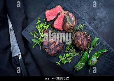 Medaillon, Filet Steak, Rinderfilet, Tournedos, Medaillons, Filet-Steaks, Rinderfilets, Filet, Steak Stockfoto