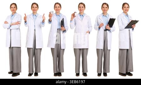 Apotheker auf weißem Hintergrund. Sammlung von Porträts in voller Länge Stockfoto